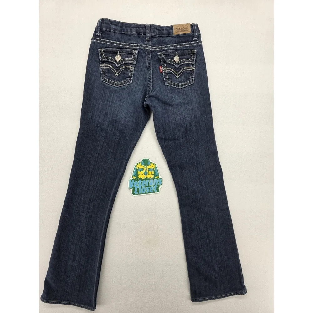 Levis Girls 12 Slim Bootcut Jeans 24x27 Dark Wash Adjustable Waist Stretch Denim